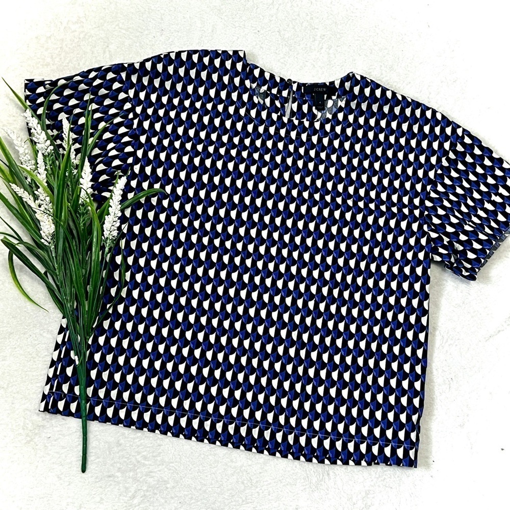 J. Crew Geometric Boxy Cropped Short Sleeve Blouse - Size 4